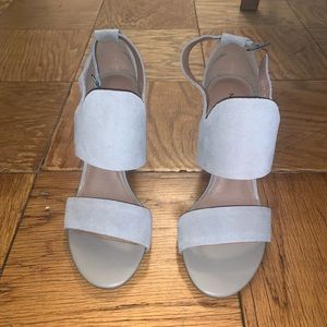 Grey open toed sandal heels